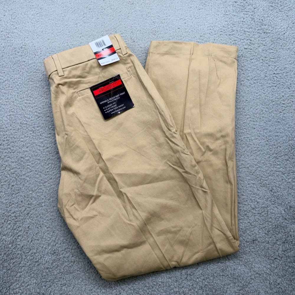 Architect STX 935 Mens Classic Fit 34x30 Khaki Wrinkle Resistant Flat Front Pant